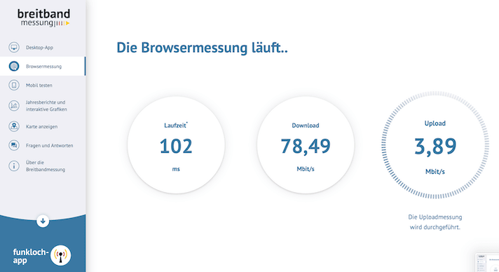 Screenshot Breitbandmessung