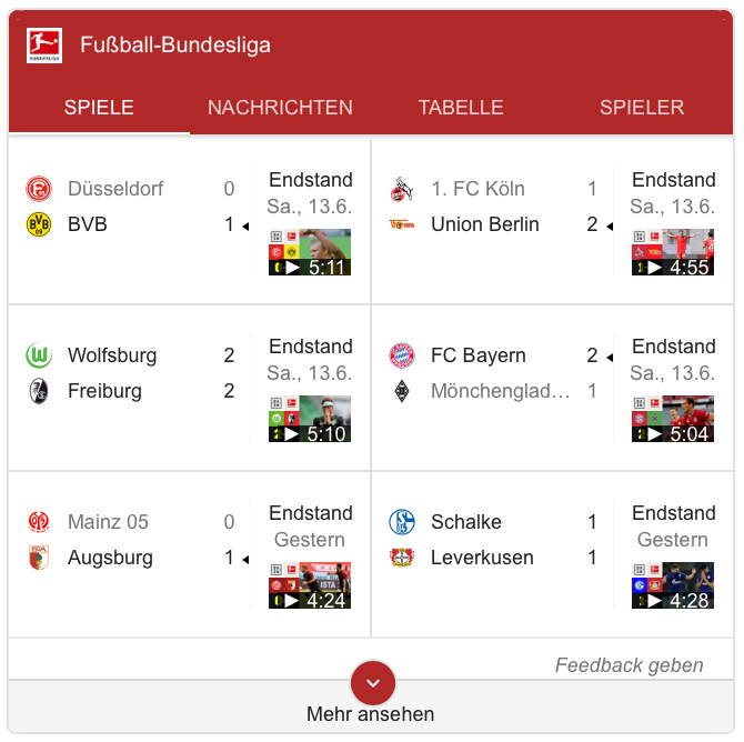 Fussball Bundesliga Tabelle Beispiel