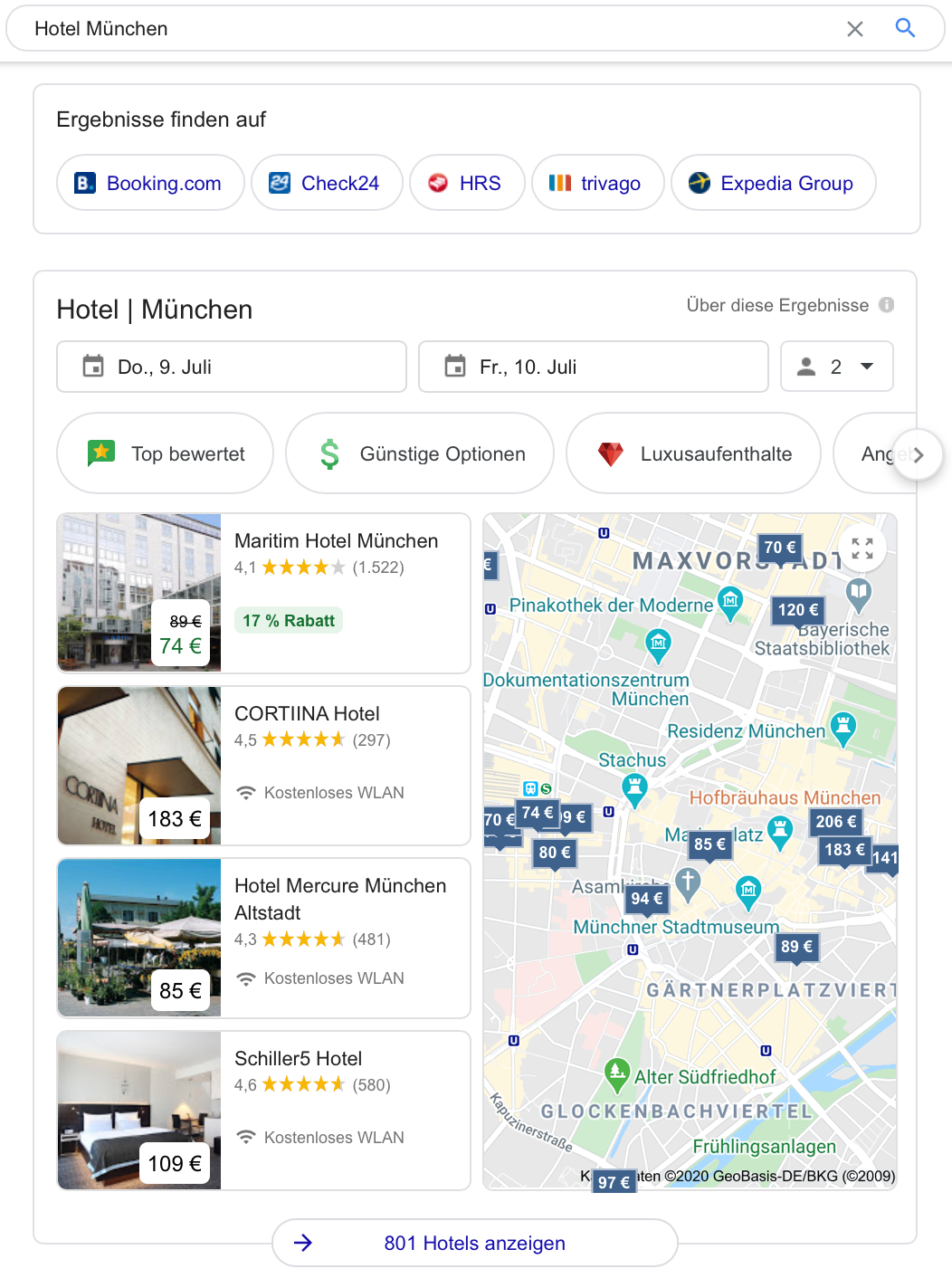Hotels finden und buchen mit Google