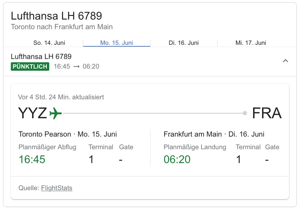 aktuellen Flugstatus abfragen mit Google