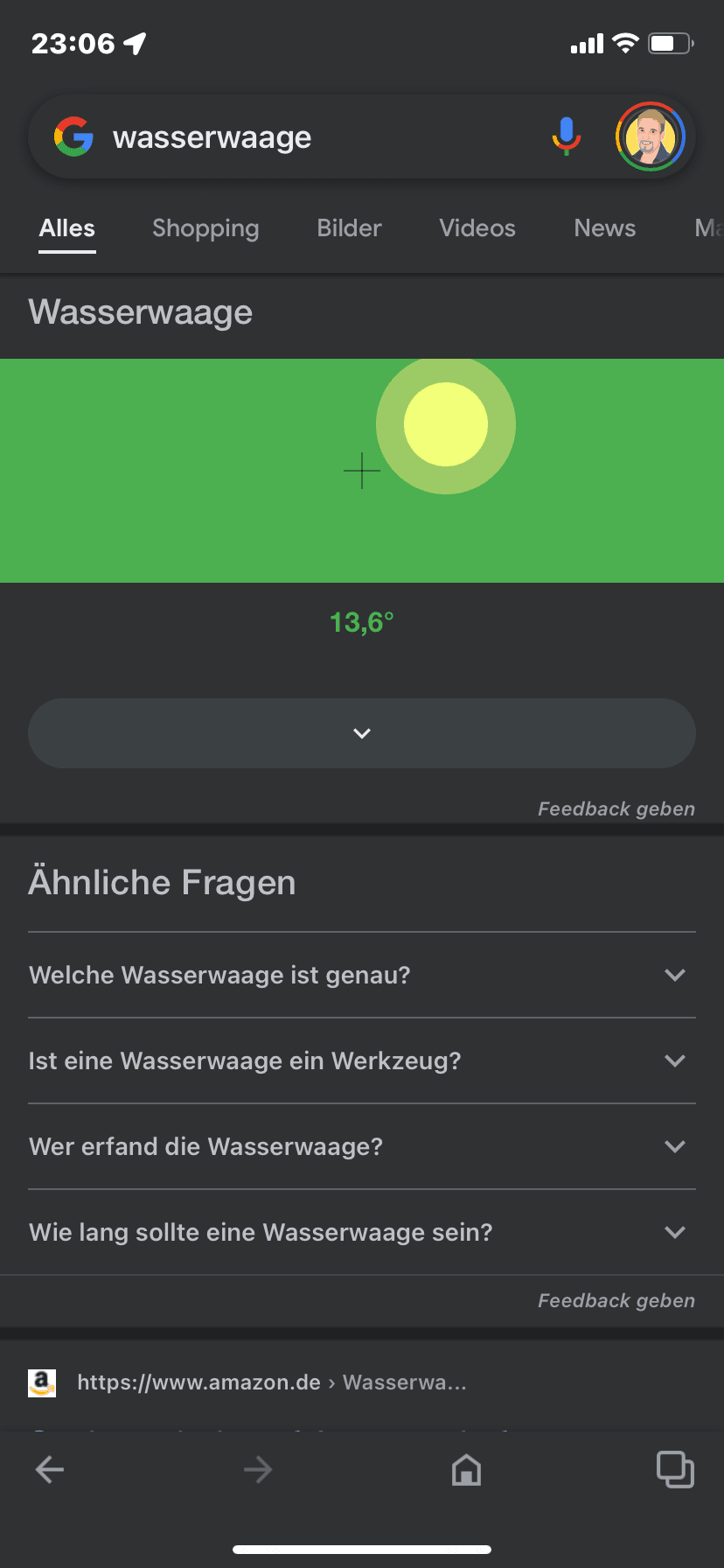 Google Wasserwaage im mobilen Browser