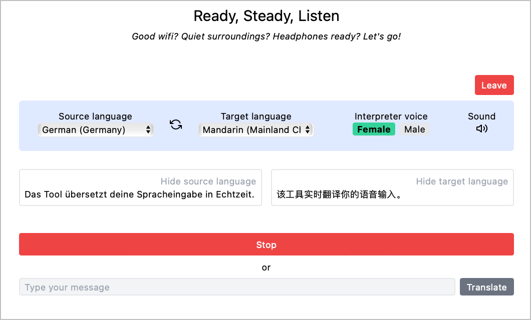 screenshot interpre-X Spracheingabe