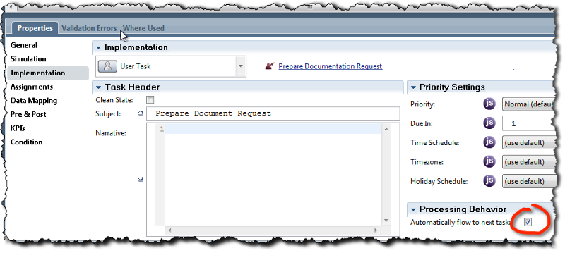 Process Designer - User Task with Auto Flow checked